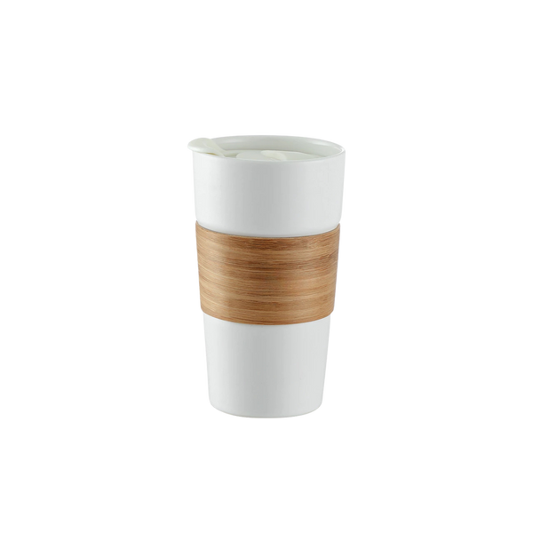 Ceramic Coffee Tumbler with Bamboo Sleeve (380ml)